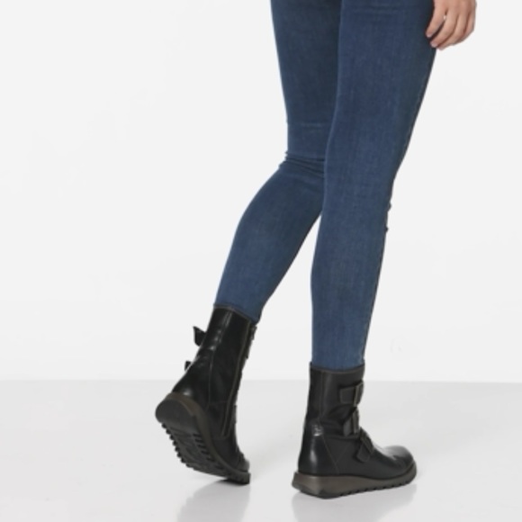 NEW Fly London Biker Three Buckle Leather Side Zip Boot Sz 37 6.5 - 7 US NIB - Picture 15 of 16